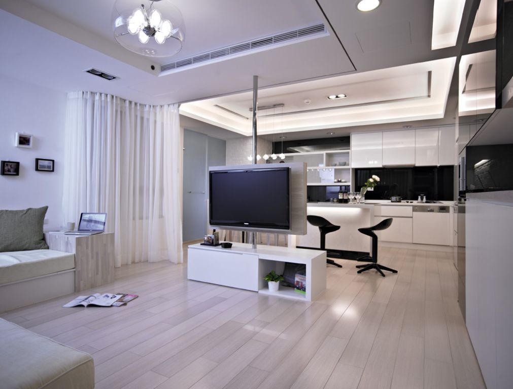 黑白简约现代公寓室内装饰图 - 效果图