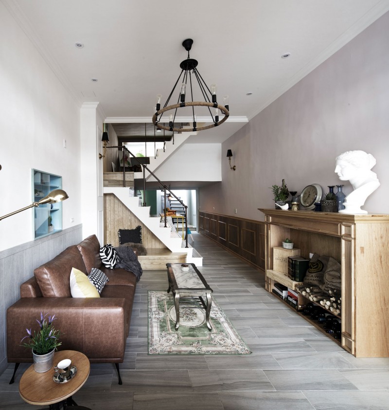 古朴美式乡村别墅客厅吊灯装饰效果图