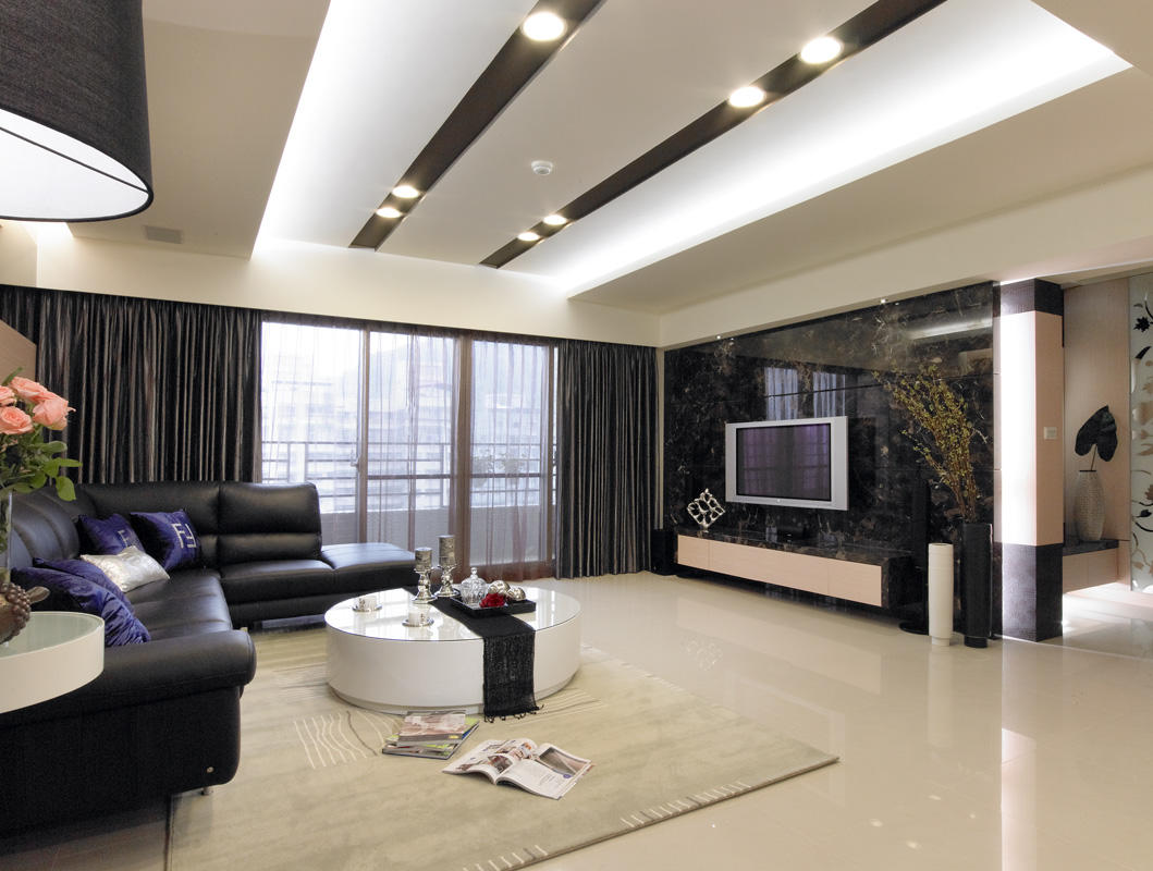 时尚现代客厅大理石电视背景墙设计 - 效果图