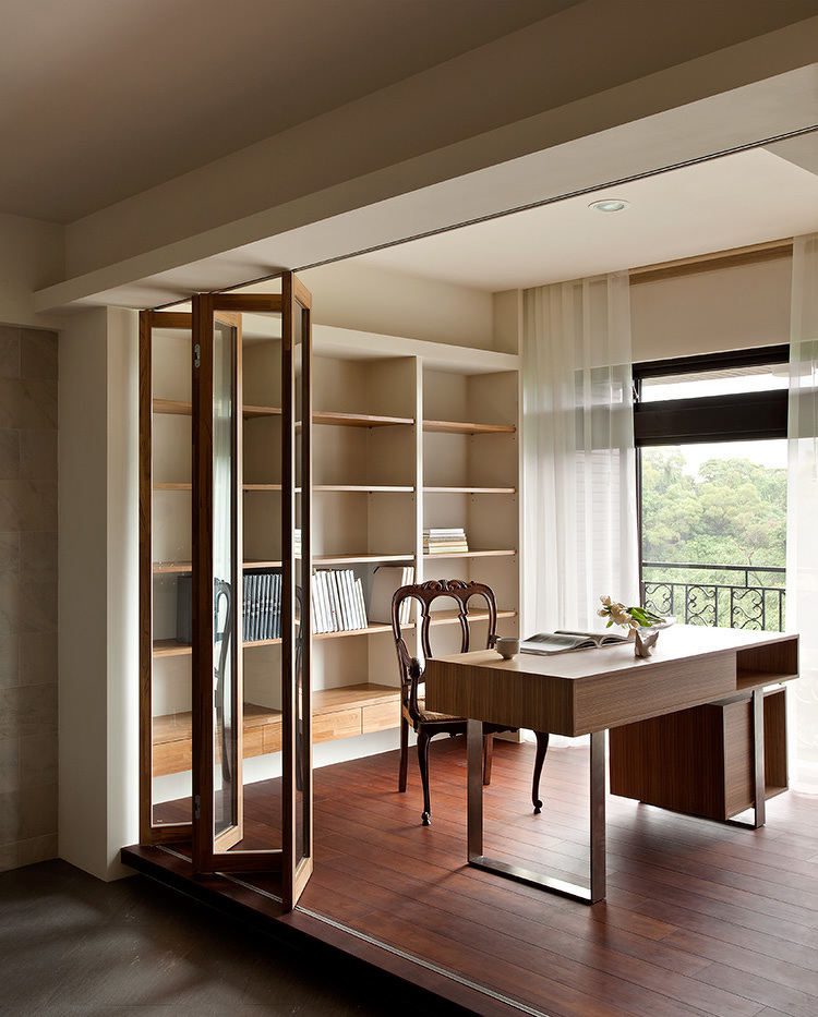 简约自然风公寓书房折叠门设计 - 效果图