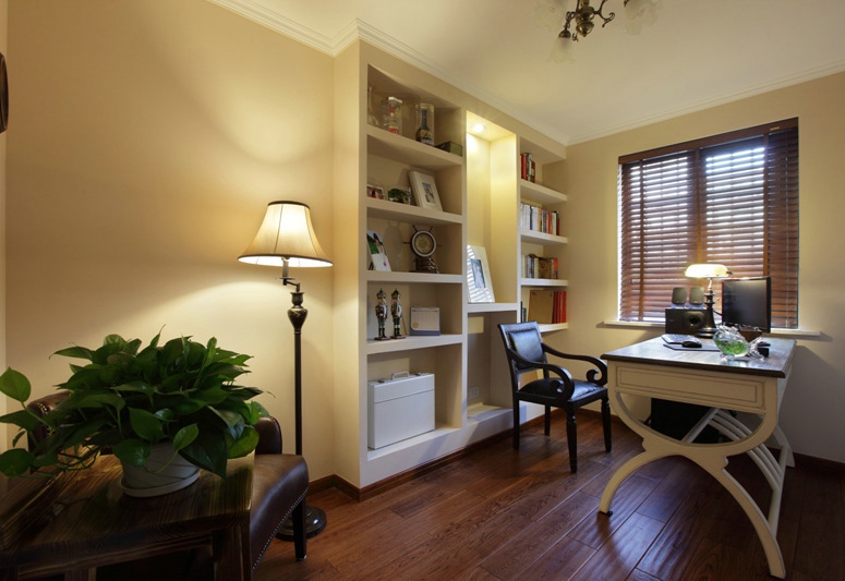 现代美式书房墙面书柜设计 - 效果图