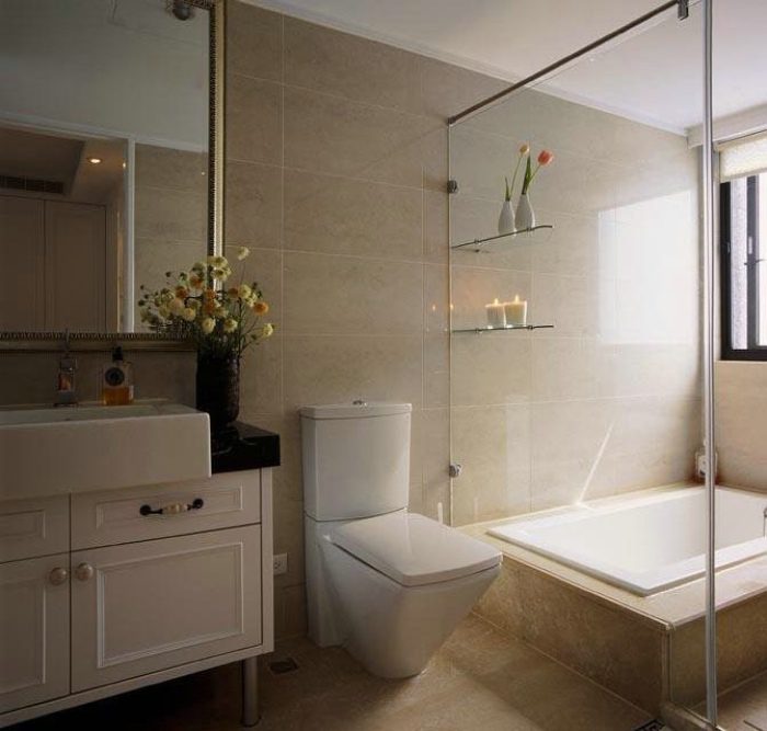 美式家装卫生间玻璃隔断装修图 - 效果图