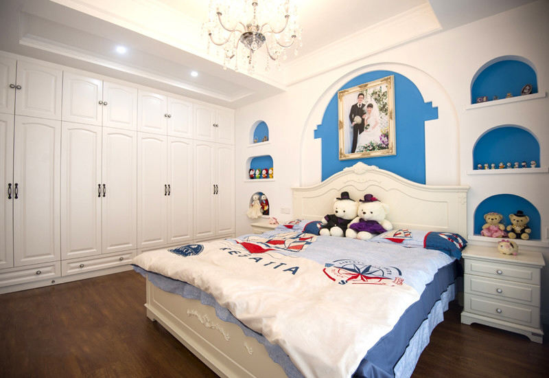 蓝色浪漫地中海风格卧室背景墙设计