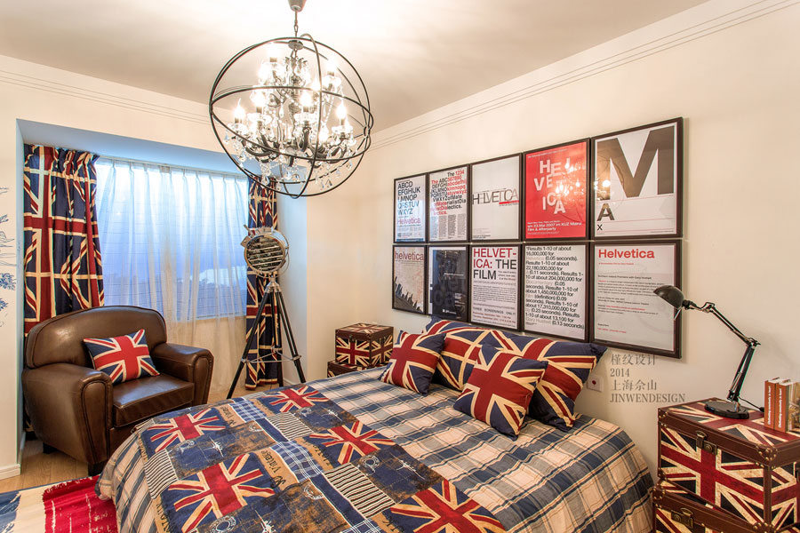 英伦风情卧室照片墙效果图