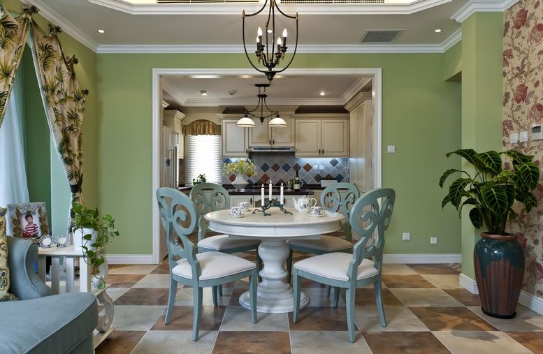 小清新地中海风开放式厨房餐厅效果图