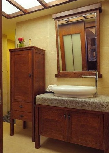 复古实木洗手间洗手区效果图