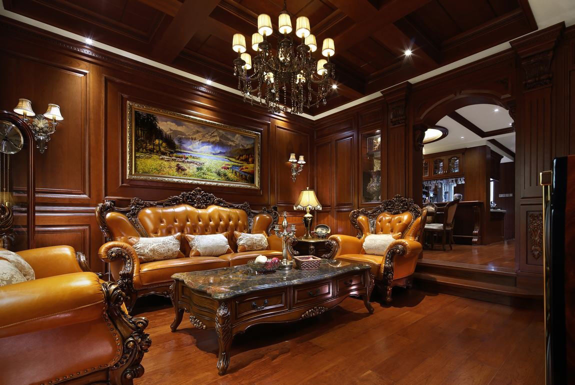 粗犷大气复古美式别墅客厅设计装潢效果图 粗犷大气复古美式别墅客厅设计装潢效果图