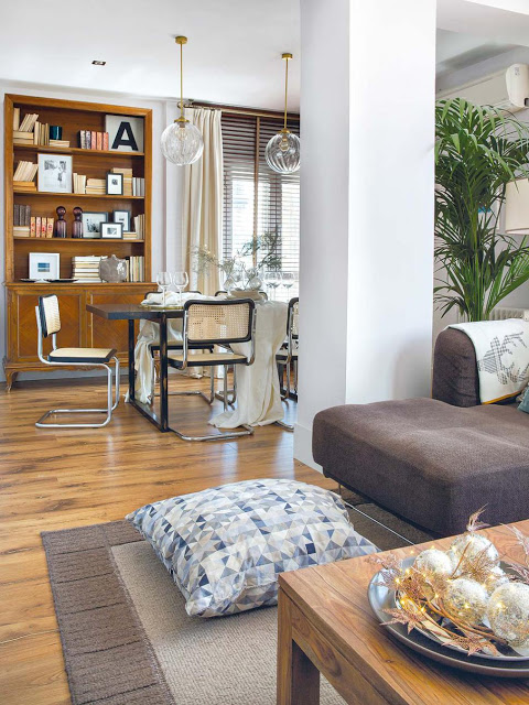 60平宁静北欧风情小户型餐客厅柱形隔断效果图