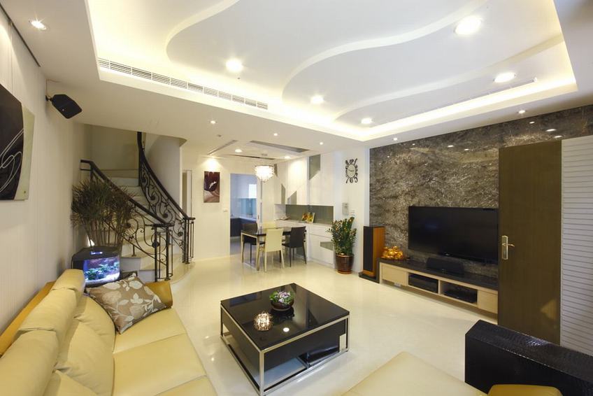 现代别墅客厅吊顶欣赏 - 效果图