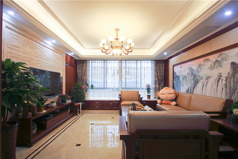 庄重高雅新古典红木中式三居设计装潢图