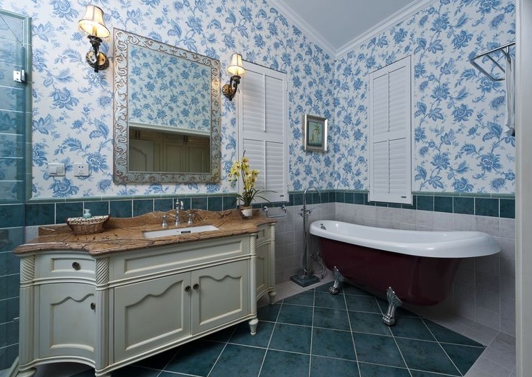 美式田园风不规则浴室背景墙效果图 美式田园风不规则浴室背景墙效果图