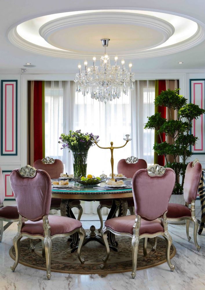 古典豪华欧式风格餐厅圆形吊顶案例图 - 效果图