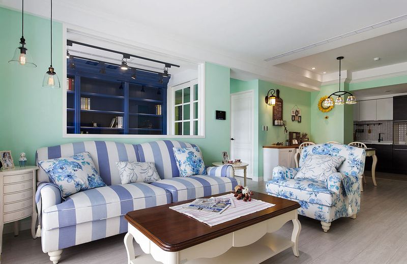 小清新美式田园混搭客厅沙发效果图