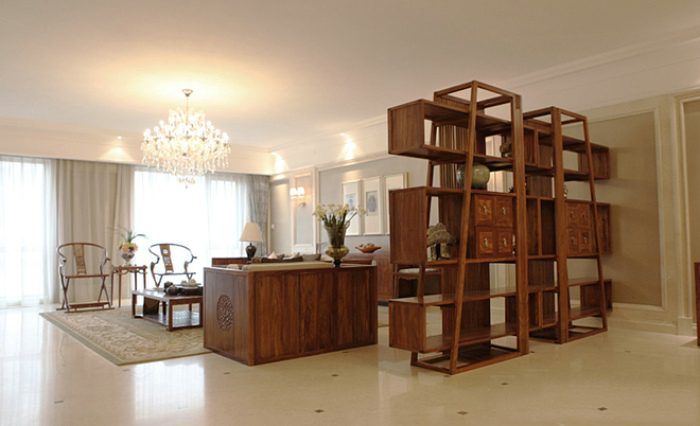 美式风格客厅博古架隔断设计 - 效果图