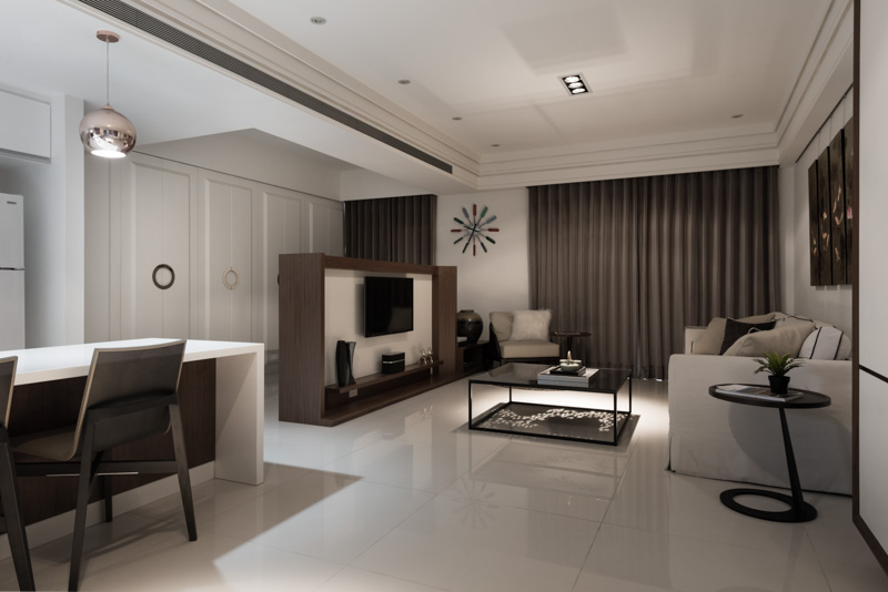 咖色系现代简约客厅效果图