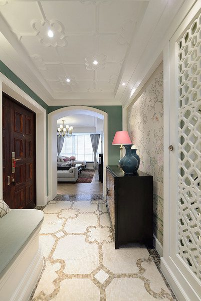 花语美式玄关吊顶与背景墙装饰图 - 效果图