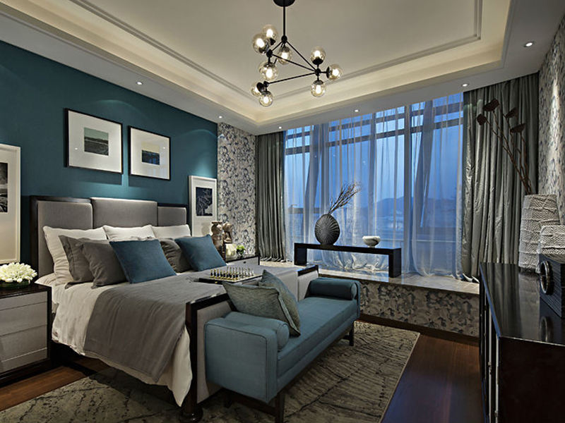 沉稳摩登混搭美式三居卧室装潢效果图