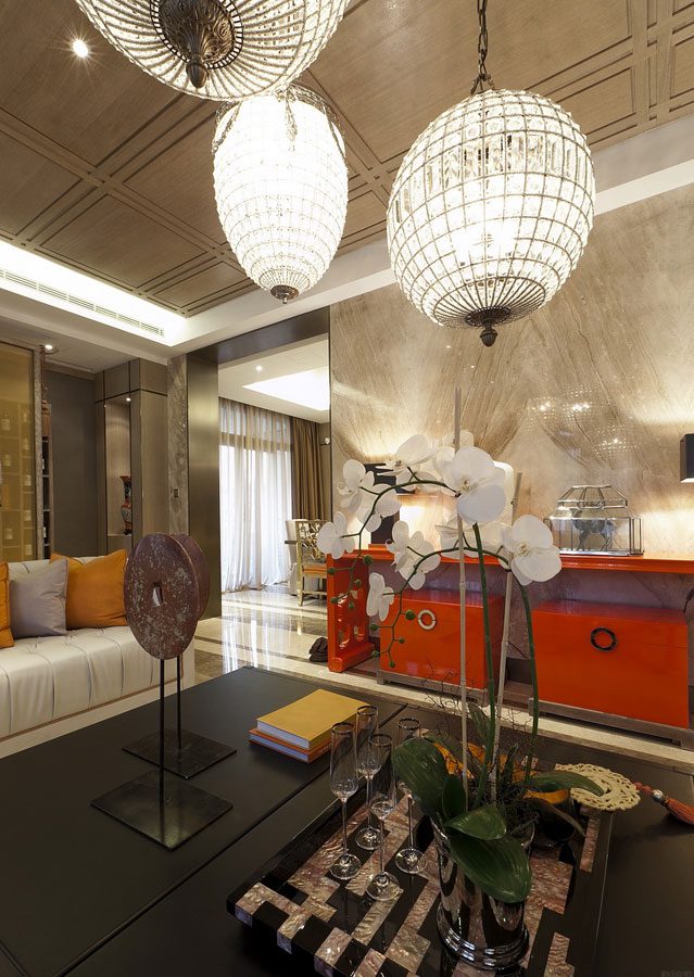 低奢复古欧式风客厅餐厅一体效果图