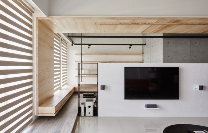 清新原木简约二居室客厅电视背景墙隔断设计图 - 效果图