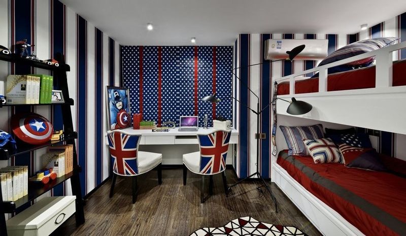 蓝调波普风儿童房双人床设计