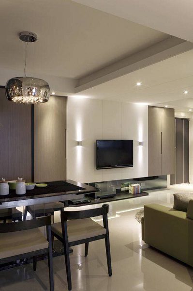 时尚现代简约小二居餐厅客厅一体背景墙 - 效果图