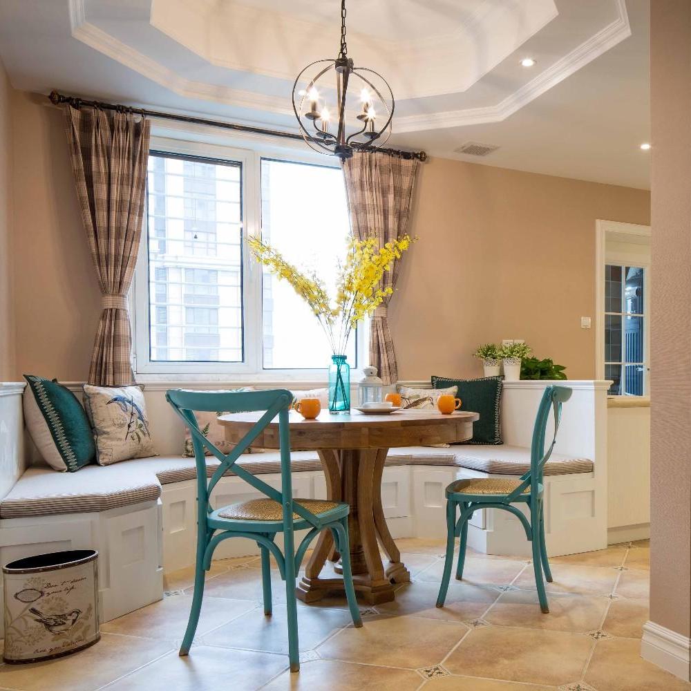 清新美式乡村风格卡座餐厅设计装潢图 - 效果图