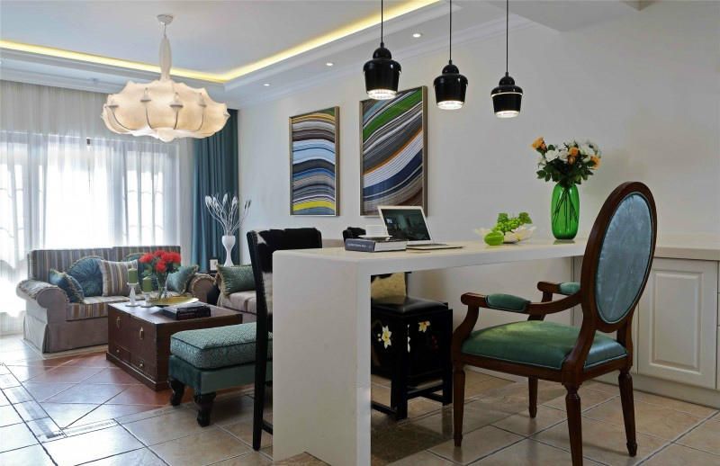 新古典风格客餐厅隔断吧台设计效果图