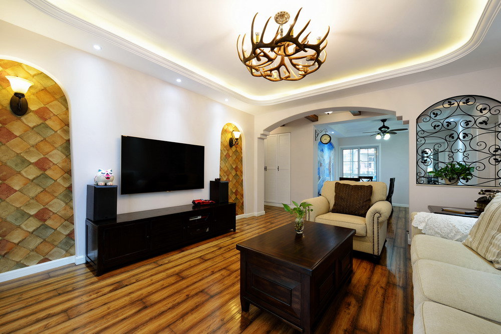 110平美式地中海混搭三居设计案例图