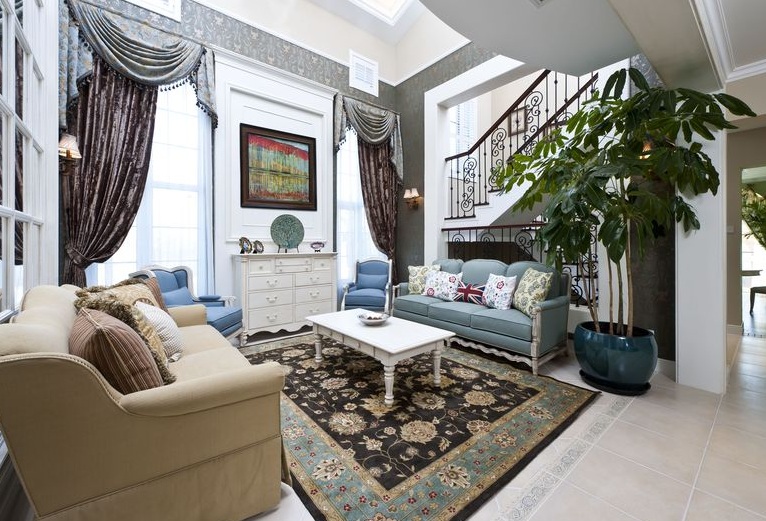 欧式复古地中海混搭复式楼挑高客厅效果图 欧式复古地中海混搭复式楼挑高客厅效果图