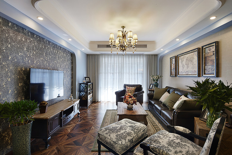 时尚混搭复古美式客厅装潢效果图 时尚混搭复古美式客厅装潢效果图