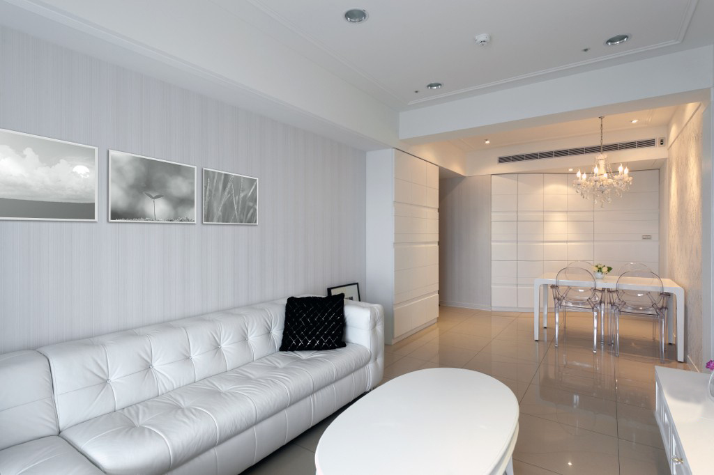 纯白浪漫简欧风格二居室客餐厅一体化效果图