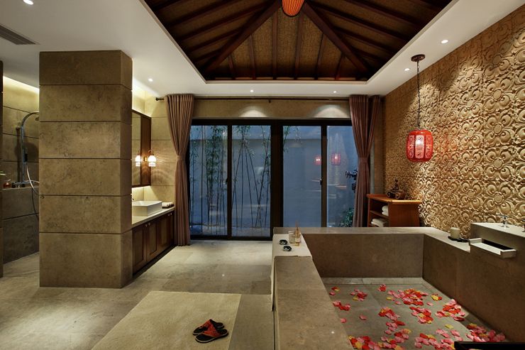 雅致现代复古风浴室特色背景墙效果