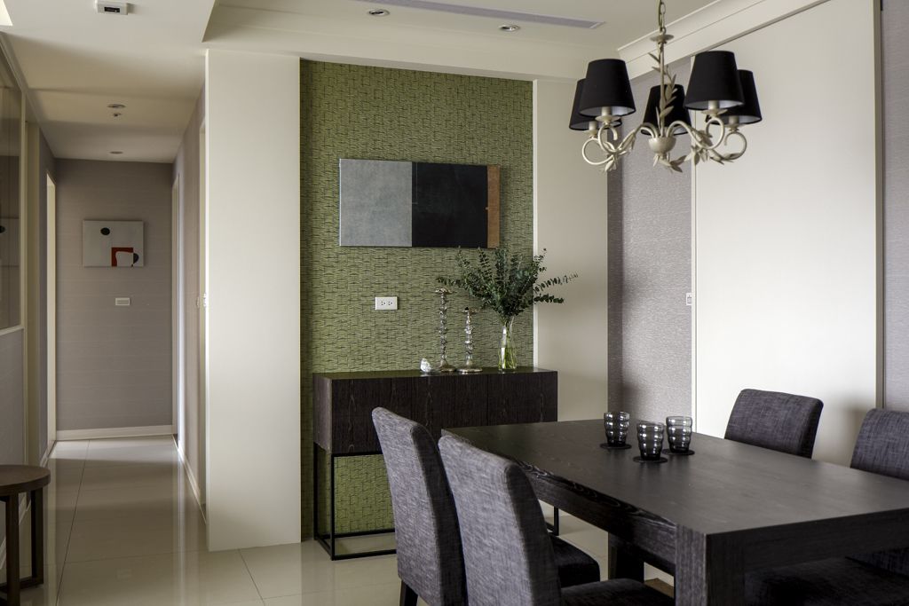 潮流时尚现代风格餐厅绿色背景墙装饰效果图