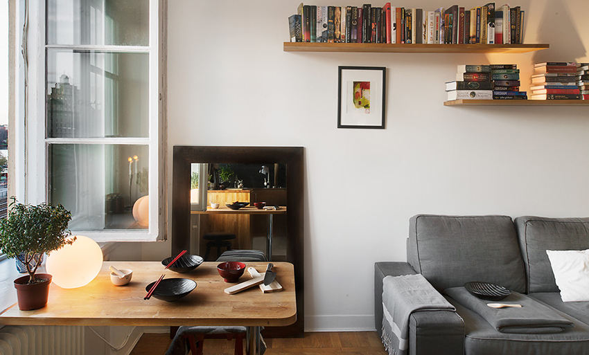 创意巧妙设计北欧客餐厅简易书架装饰图 - 效果图