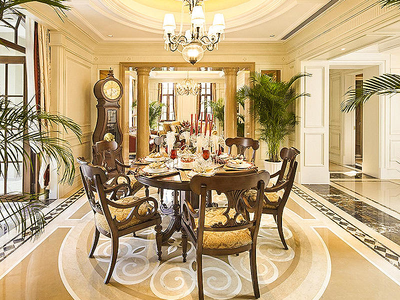 经典华丽复古欧式田园别墅餐厅装饰效果图