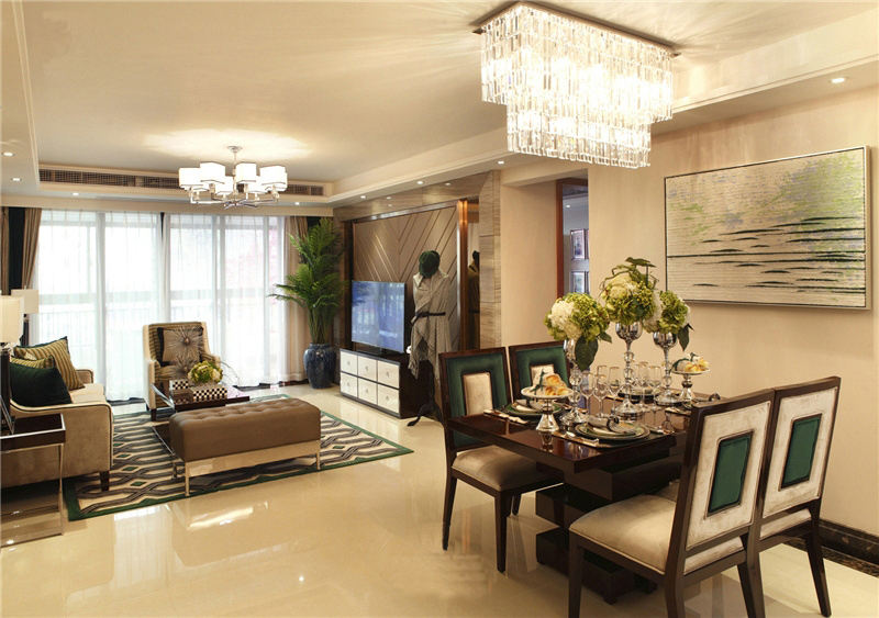 低奢现代波普风客餐厅一体背景墙装饰