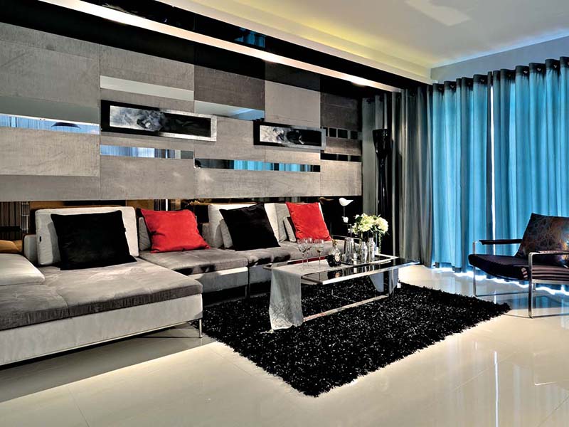 黑白现代简约风客厅创意沙发背景墙