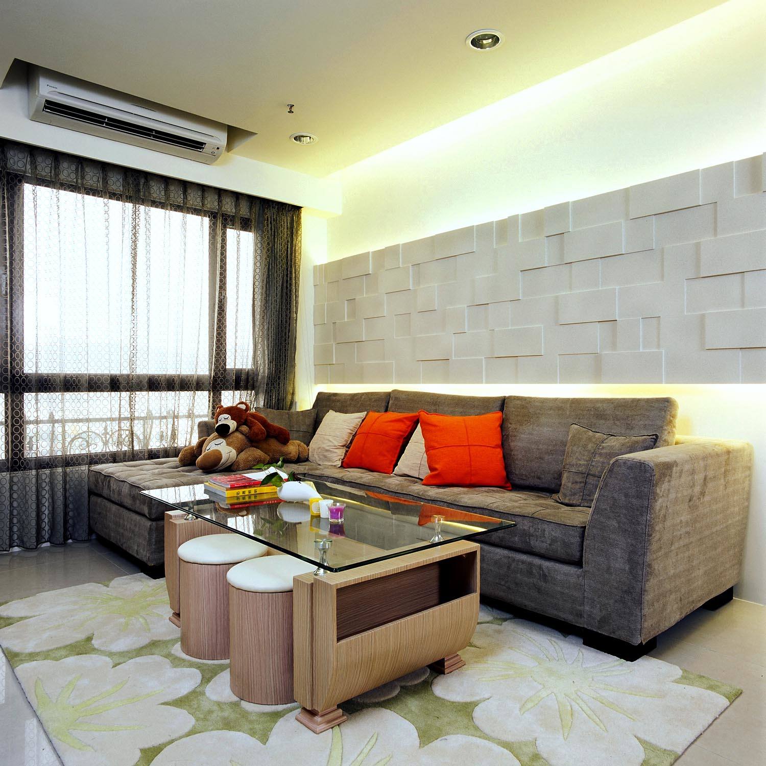 现代简约客厅文化砖沙发背景墙效果图