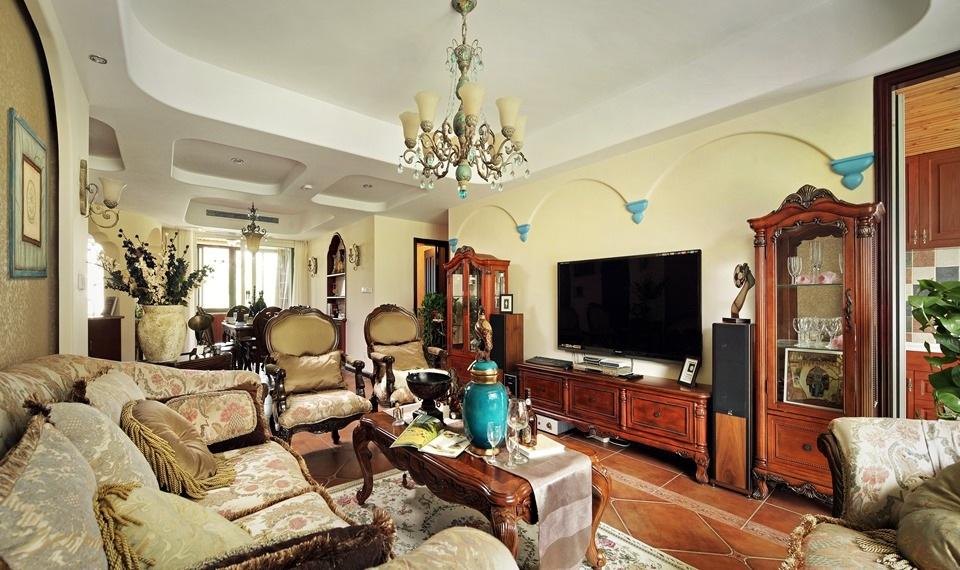 美式复古乡村田园风客厅效果图