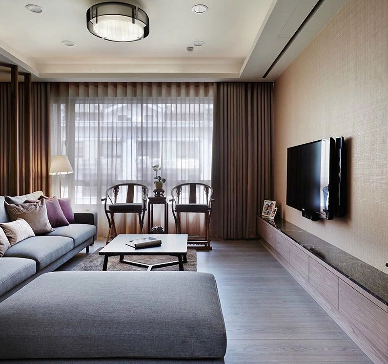 简约中式风格客厅窗帘搭配效果图