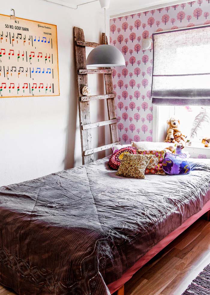 简洁质朴文艺北欧儿童房实木梯子装饰图 - 效果图