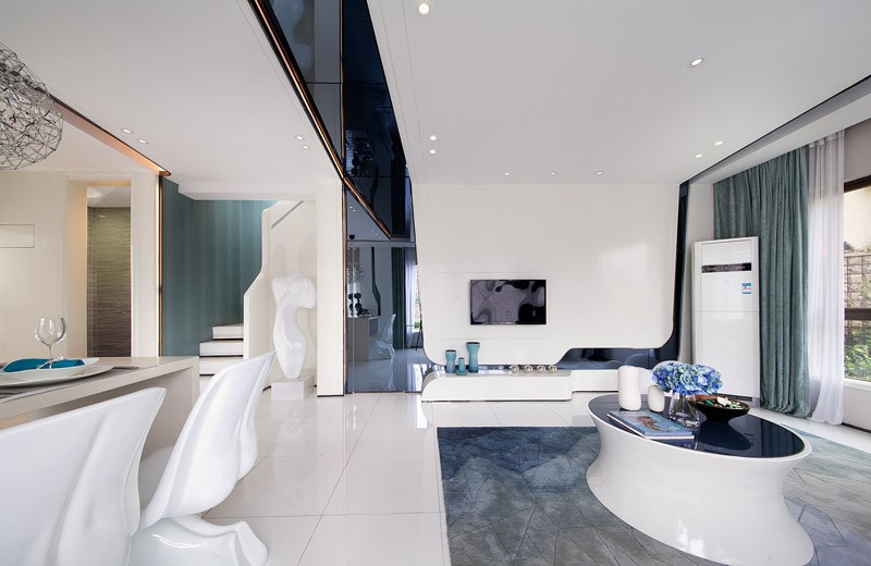 简约现代别墅客厅个性桌装饰图 - 效果图