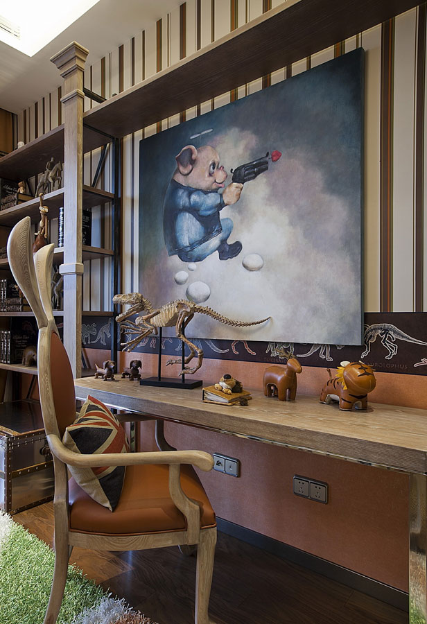 混搭简欧油画书房效果图