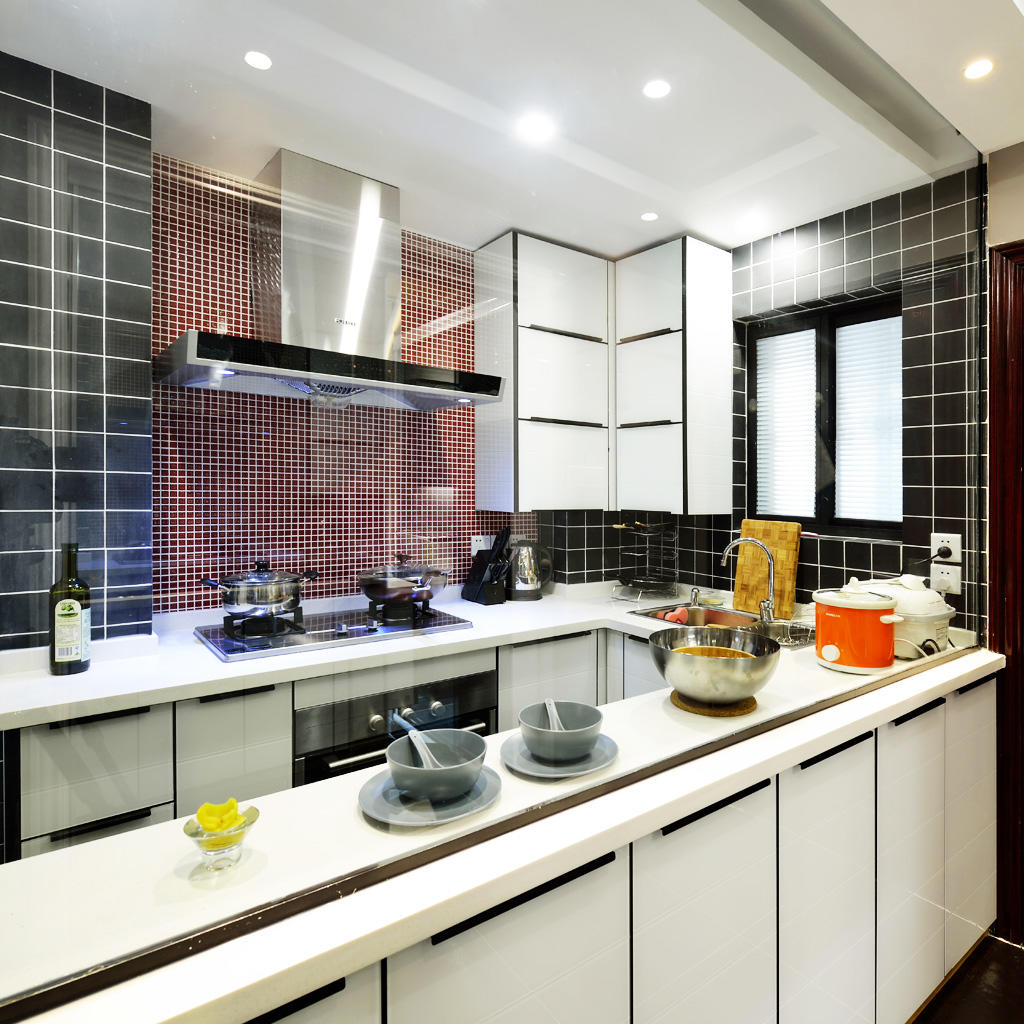 时尚混搭厨房 马赛克瓷砖装饰图 - 效果图