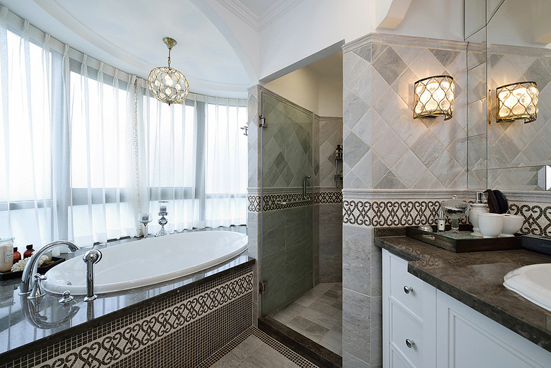 花语美式复古卫生间飘窗设计效果图