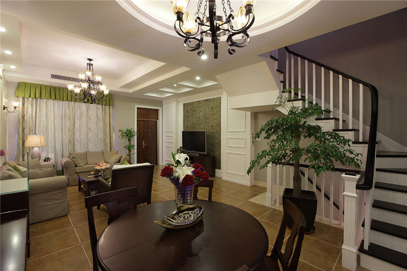 朴实田园风格别墅室内吊顶设计装修图