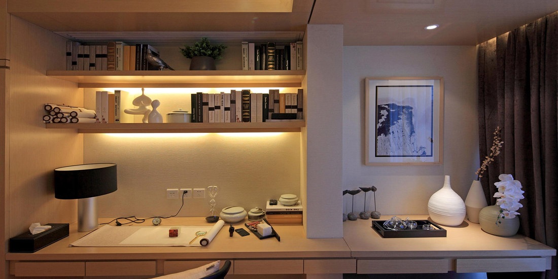 禅风简中式三居室书房书架设计效果图 禅风简中式三居室书房书架设计效果图