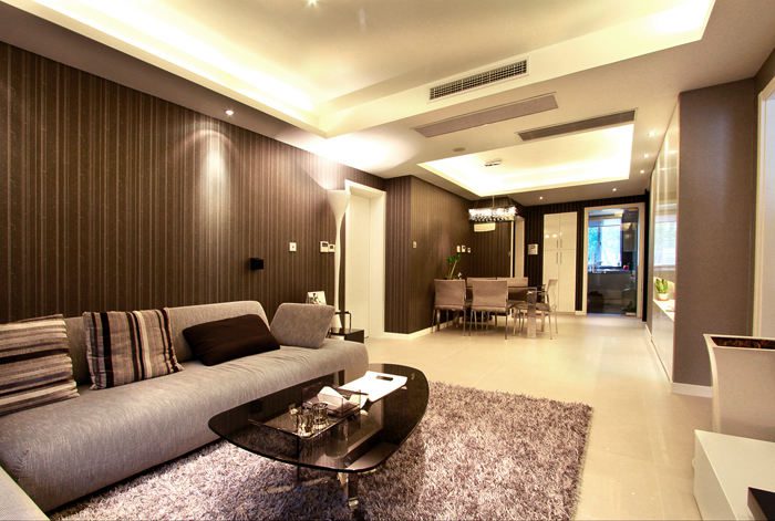 含蕴现代暗色调三居装潢效果图