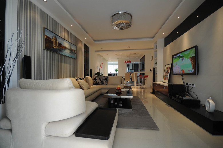 奢华现代风客厅餐厅一体效果图