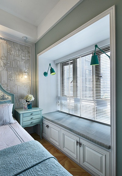 唯美蓝色欧式飘窗效果图